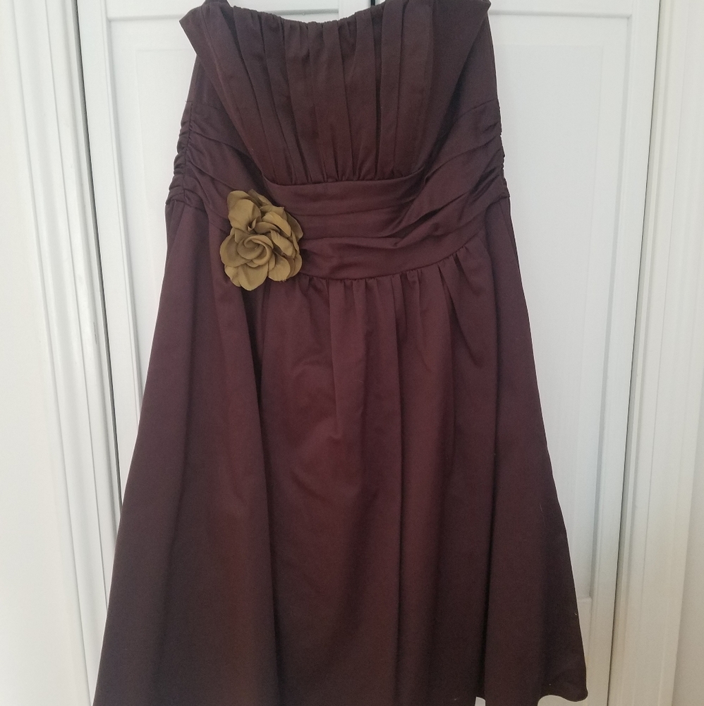 David's Bridal brown strapless bridesmaid dress